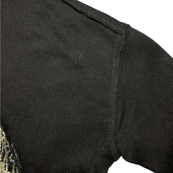 ⚡️SOLD⚡️Free People Mesh Sequin Beaded Fringe Black Long Sleeve Top - Picture 7 of 15